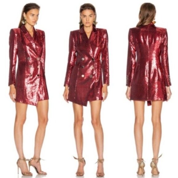 NWT RETROFÊTE Selena Red Sequined Tailored Jacket Dress Mini Size XS Holiday - Picture 1 of 8